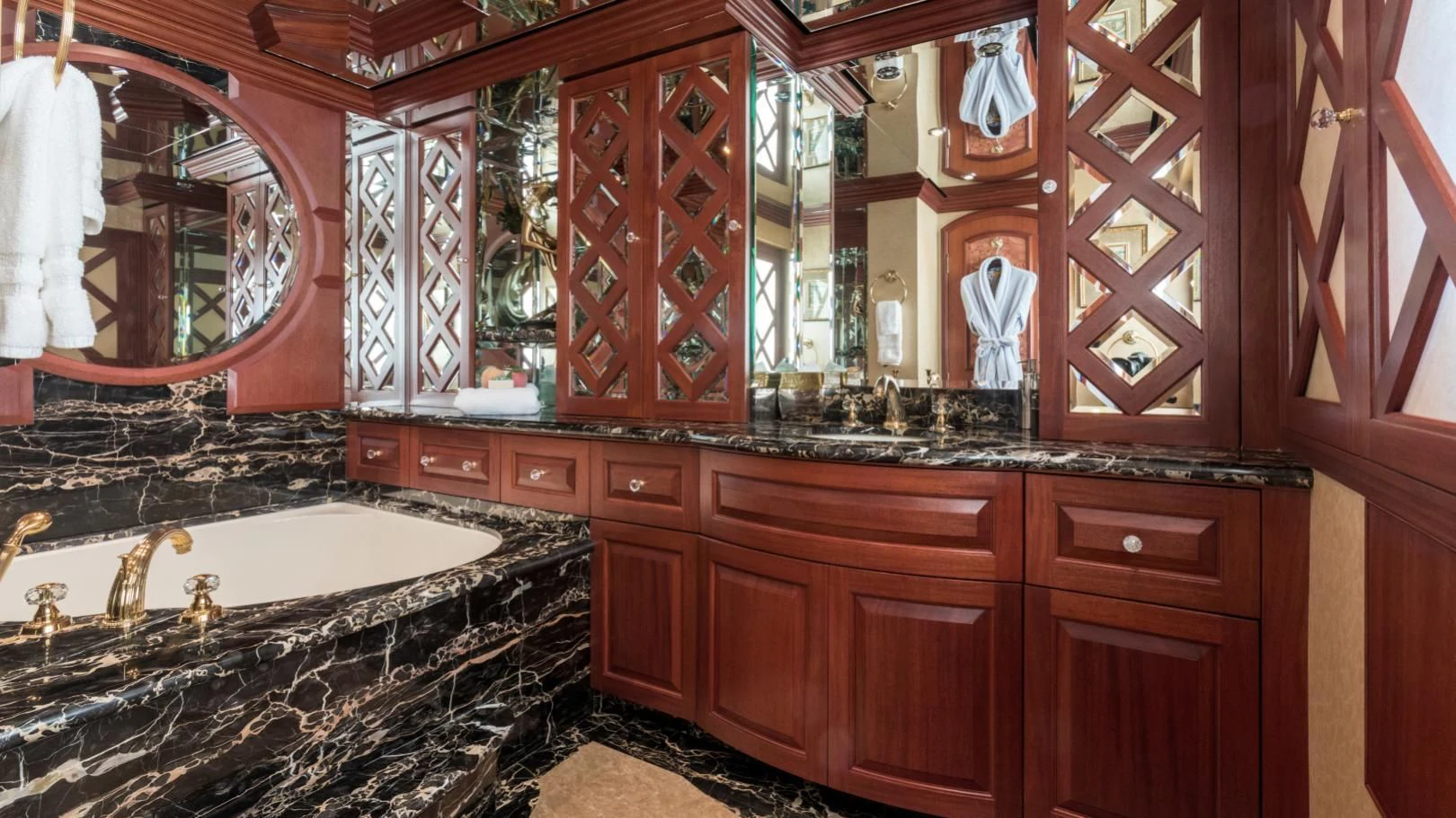 a bathroom with a large tub aboard SHOGUN Yacht for Sale