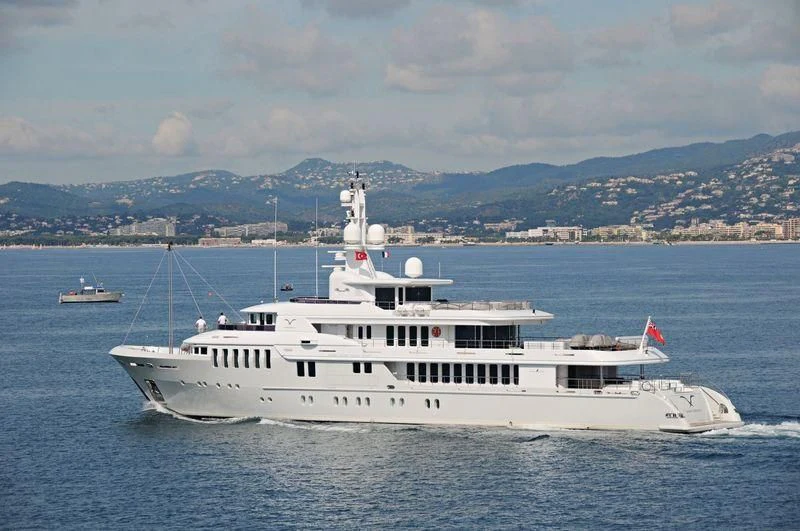 a large white ship in the water aboard BELLA 2 Yacht for Sale
