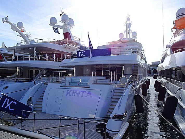 a large ship docked aboard BELLA 2 Yacht for Sale