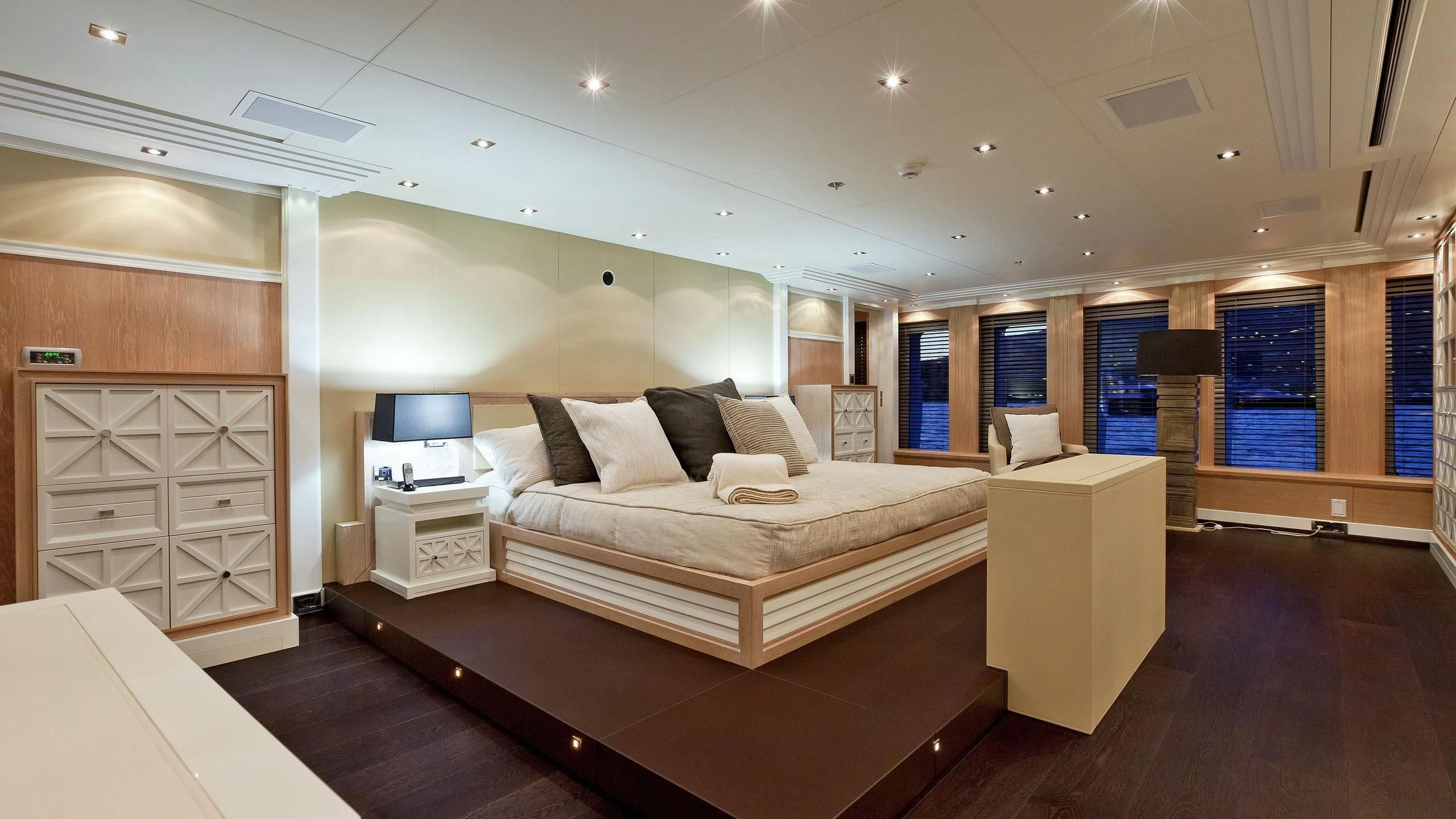 a room with a bed and a desk aboard BELLA 2 Yacht for Sale