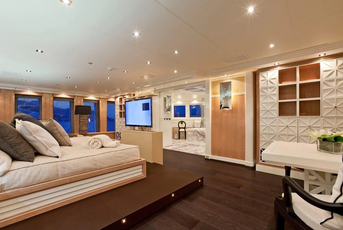 a bedroom with a large bed aboard BELLA 2 Yacht for Sale