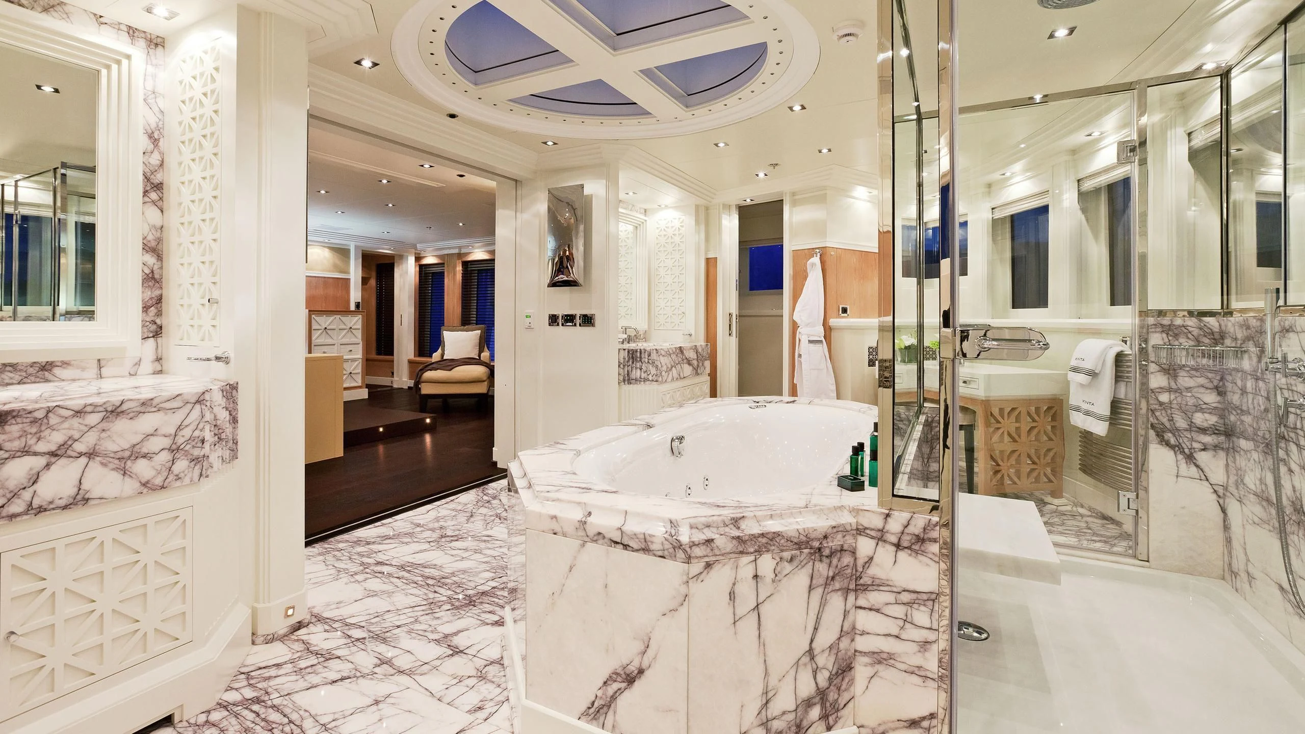 a large bathroom with a large jacuzzi tub aboard BELLA 2 Yacht for Sale
