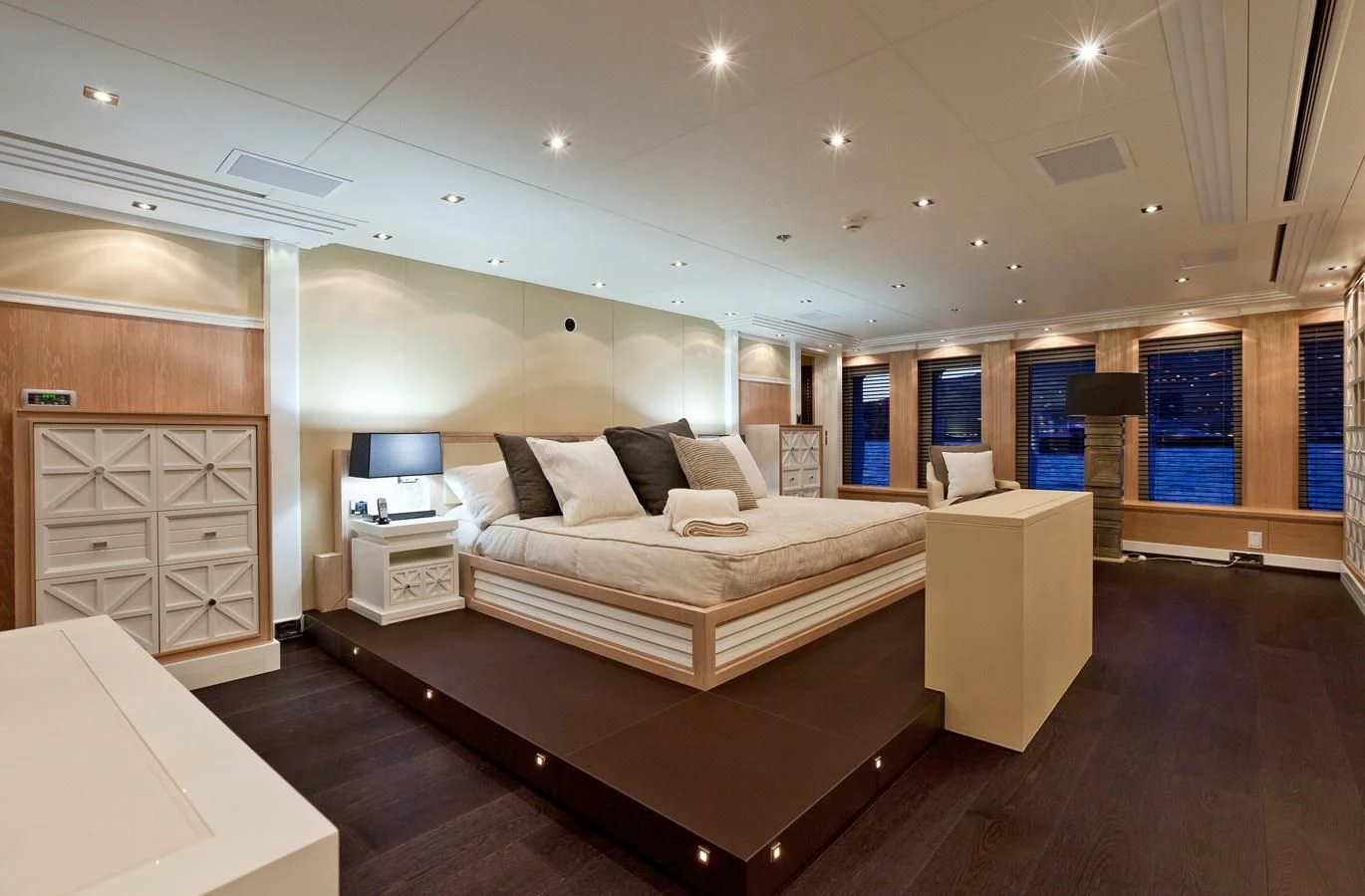 a room with a bed and a desk aboard BELLA 2 Yacht for Sale