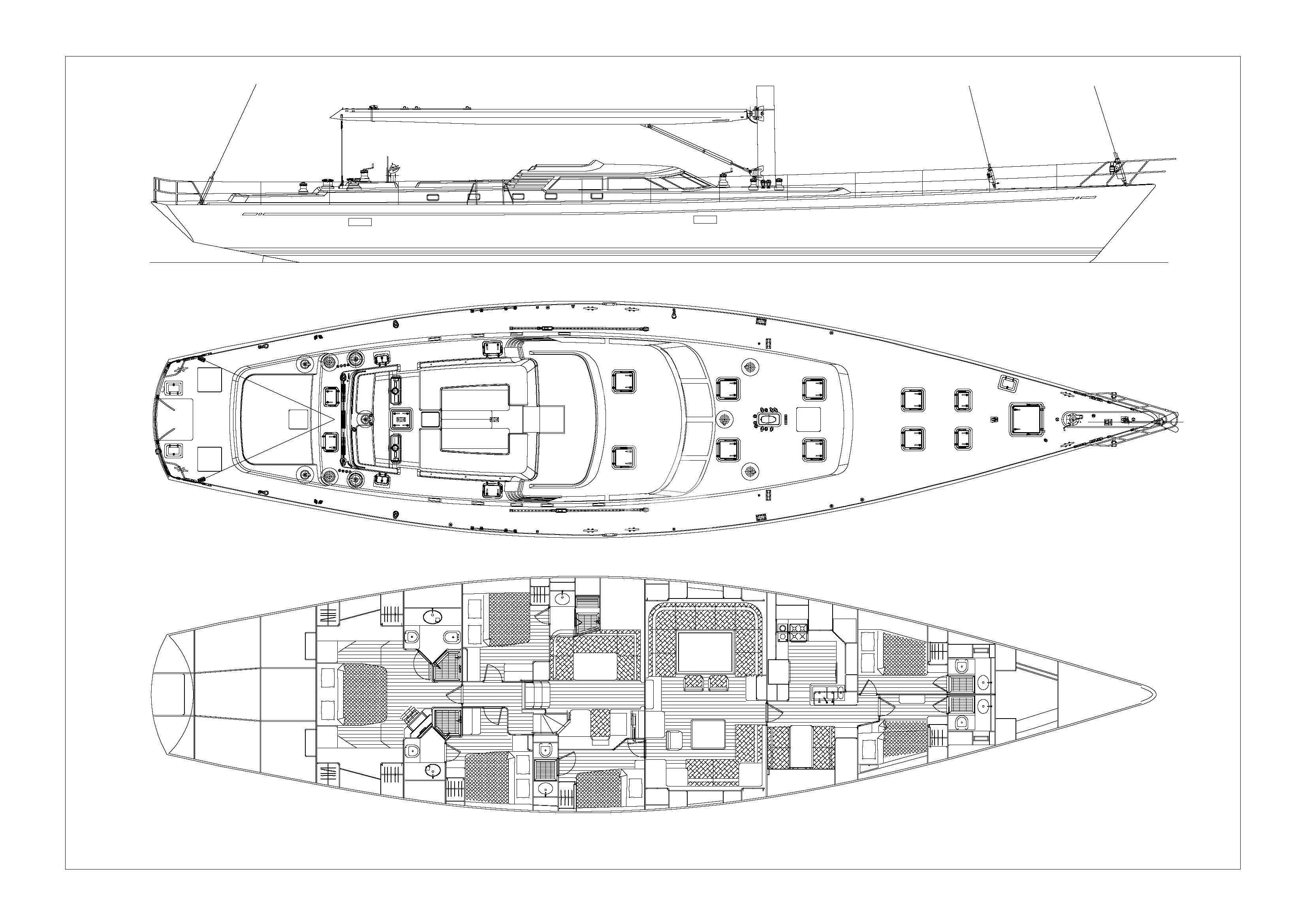 diagram, engineering drawing aboard DHARMA Yacht for Sale