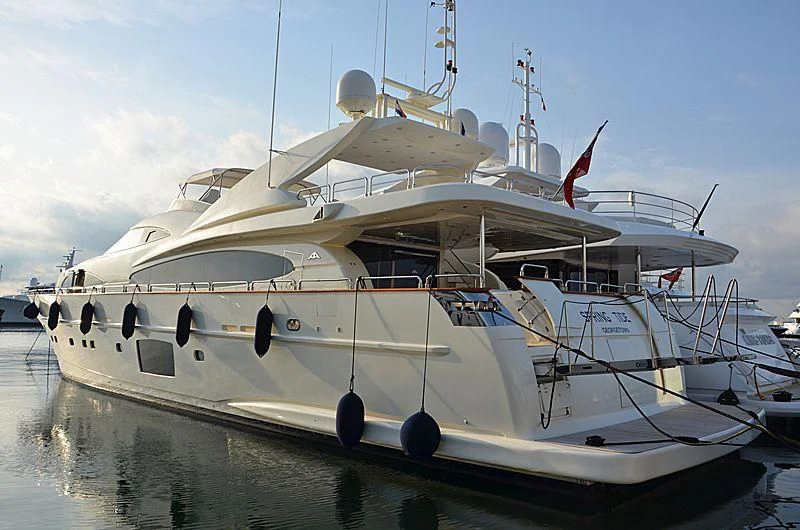 a white yacht on the water aboard SPRING TIDE Yacht for Sale