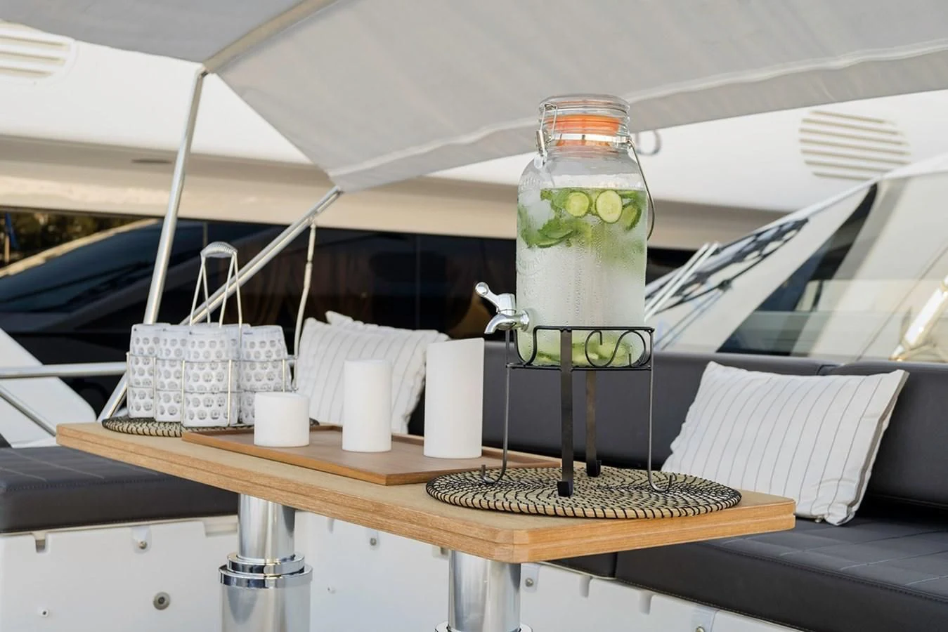 a glass jar with a liquid in it aboard MEMORIES Yacht for Sale