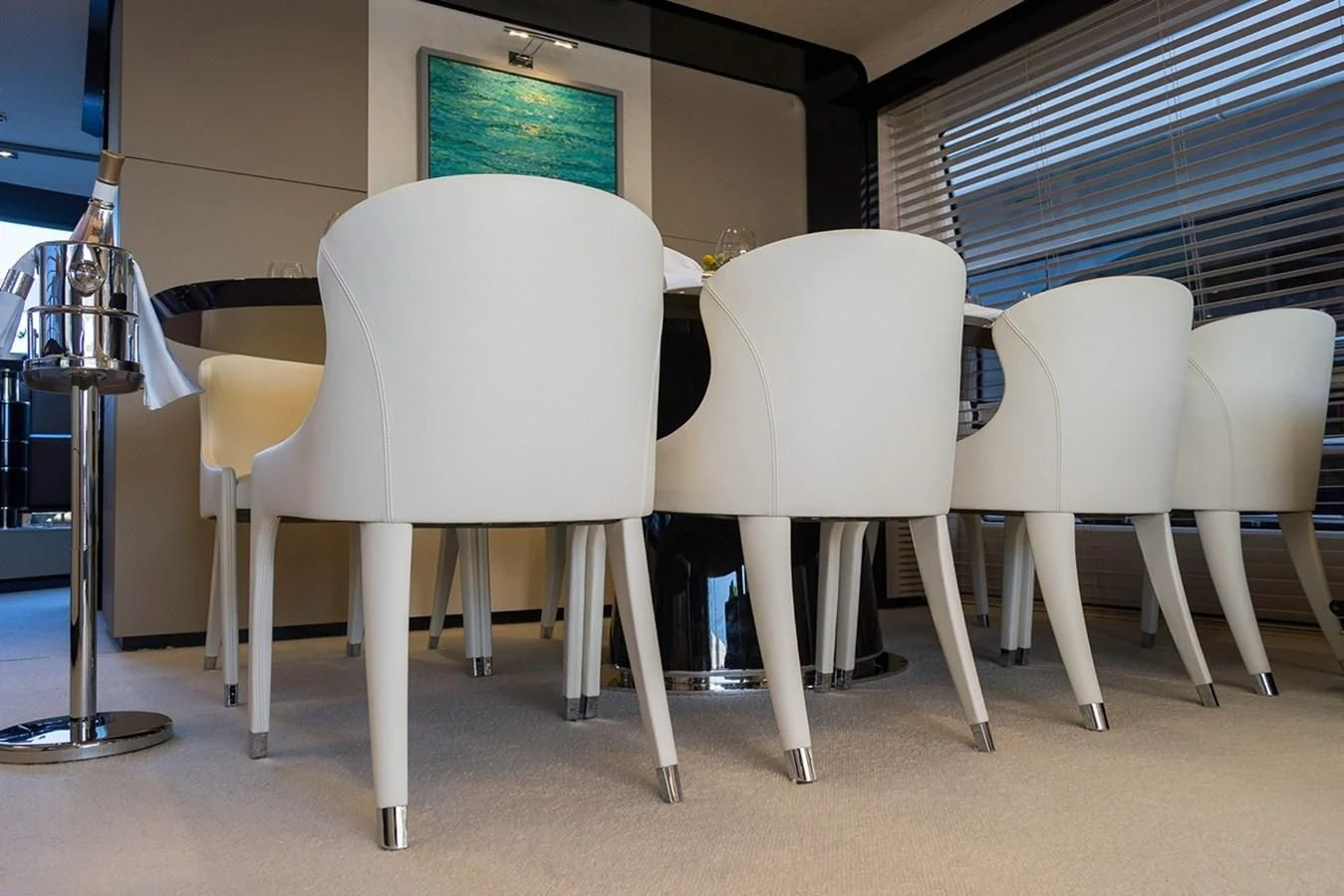 a group of white chairs aboard MEMORIES Yacht for Sale