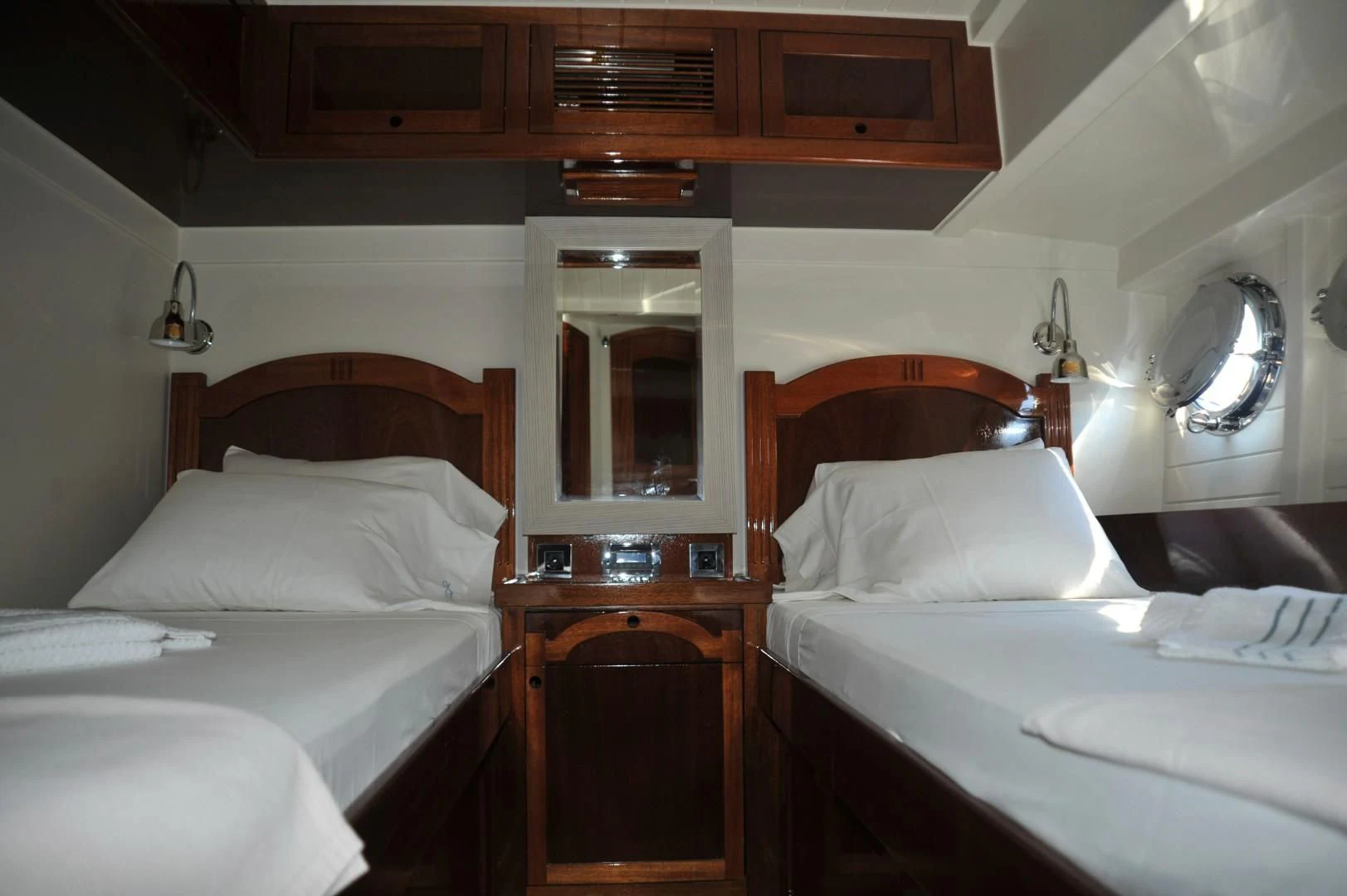 a room with two beds aboard LARIMAR Yacht for Sale