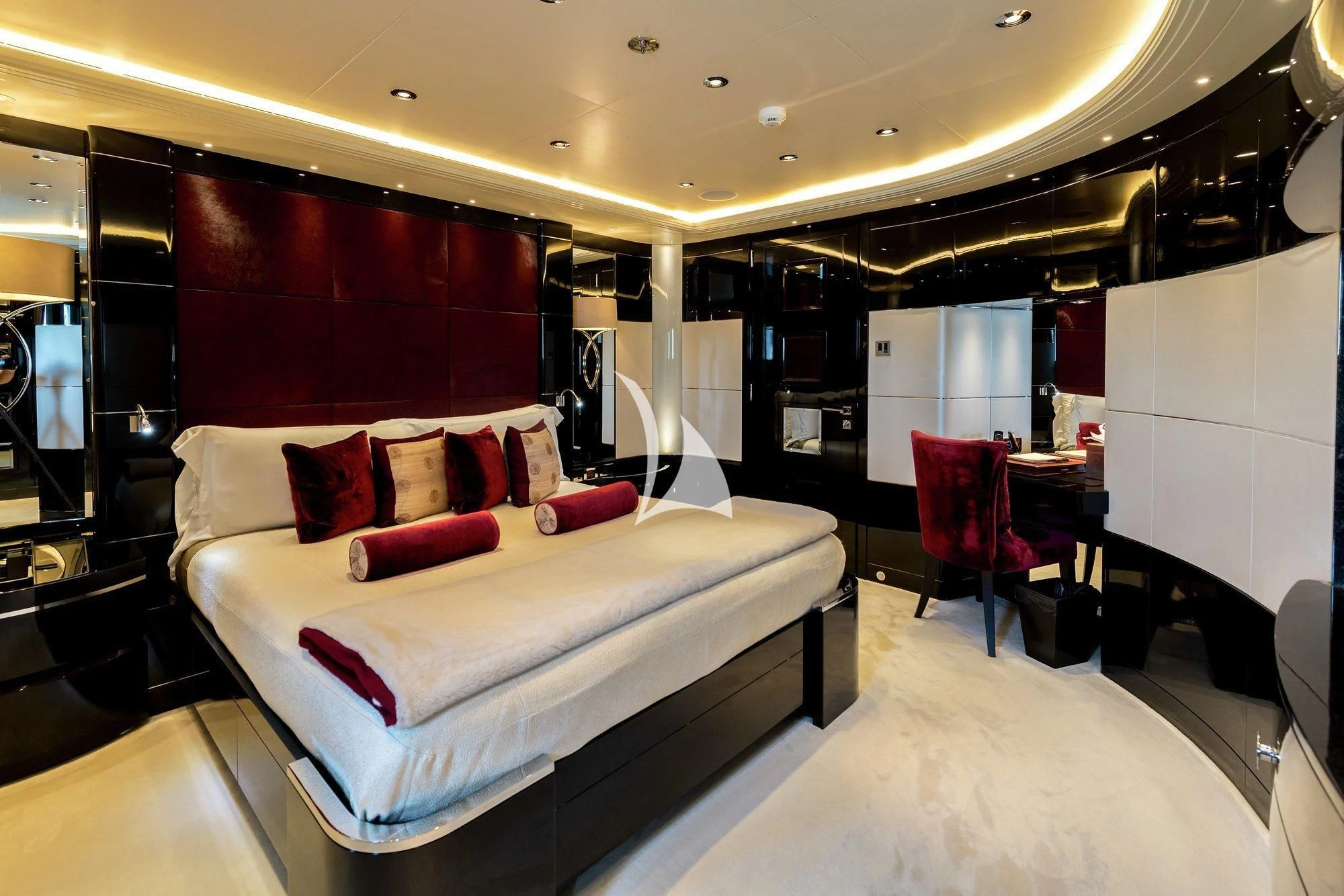 a hotel room with a bed aboard TALISMAN C Yacht for Charter