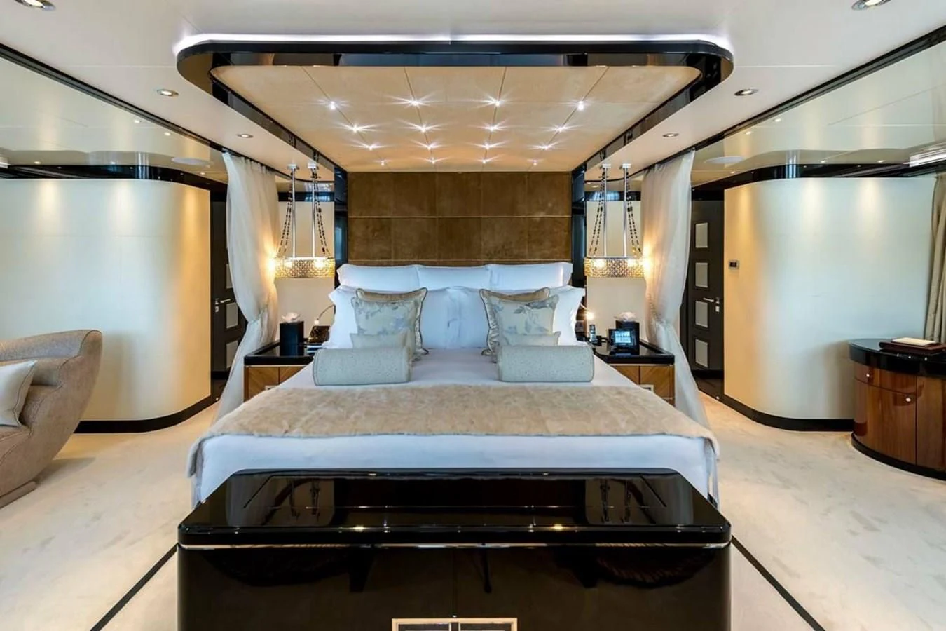 a large bed in a room aboard TALISMAN C Yacht for Charter