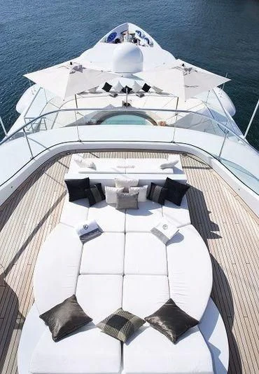 a white yacht with black trim aboard TALISMAN C Yacht for Charter