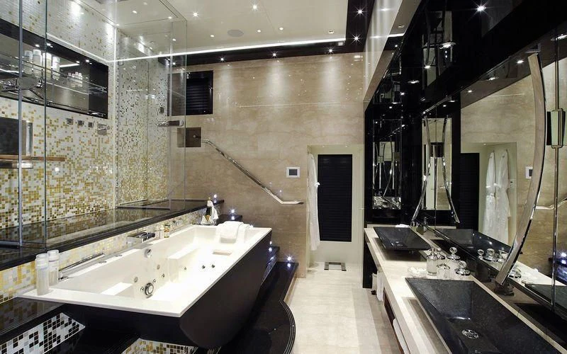 a bathroom with sinks and mirrors aboard TALISMAN C Yacht for Charter