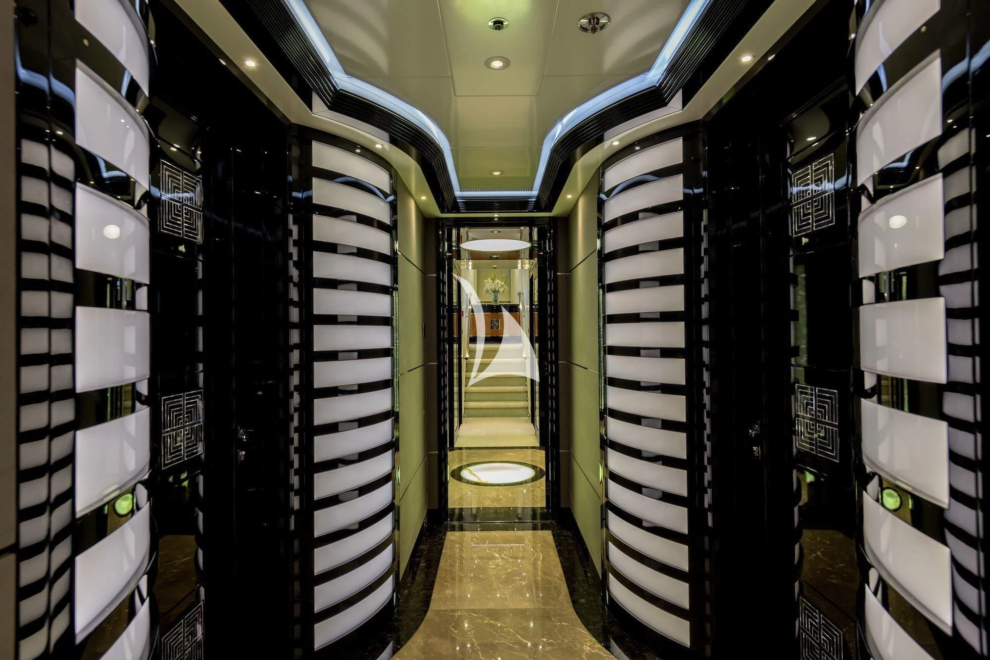a hallway with doors aboard TALISMAN C Yacht for Charter