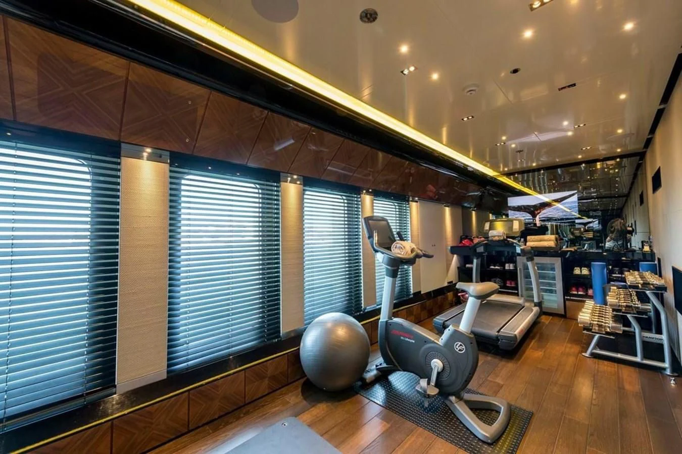 a large gym with a large exercise ball aboard TALISMAN C Yacht for Charter
