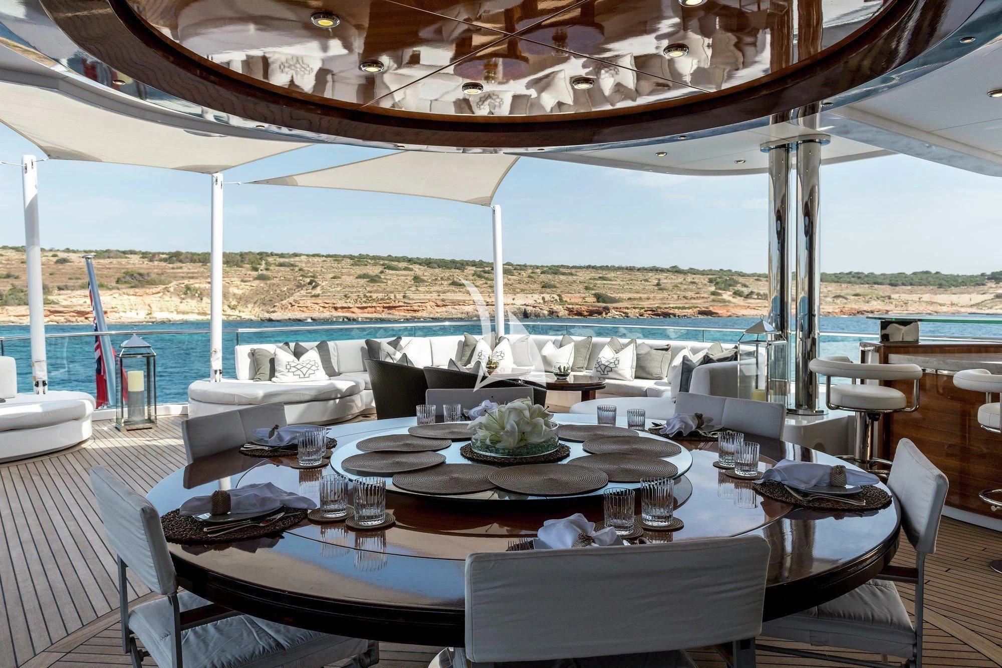 a table set for a meal aboard TALISMAN C Yacht for Charter