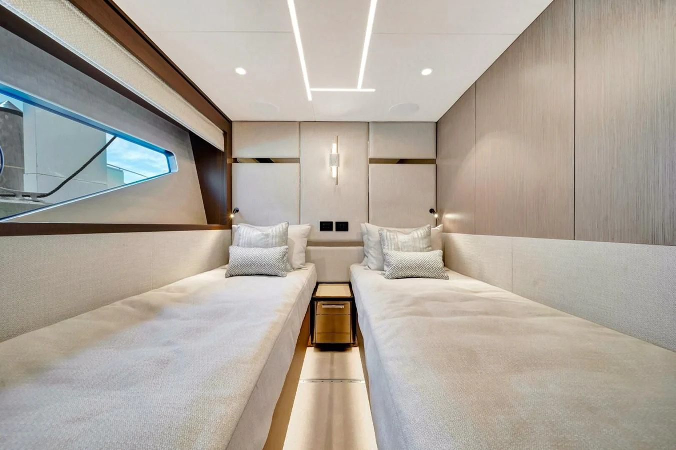 a room with a bed and a window aboard 76 YACHT Yacht for Sale