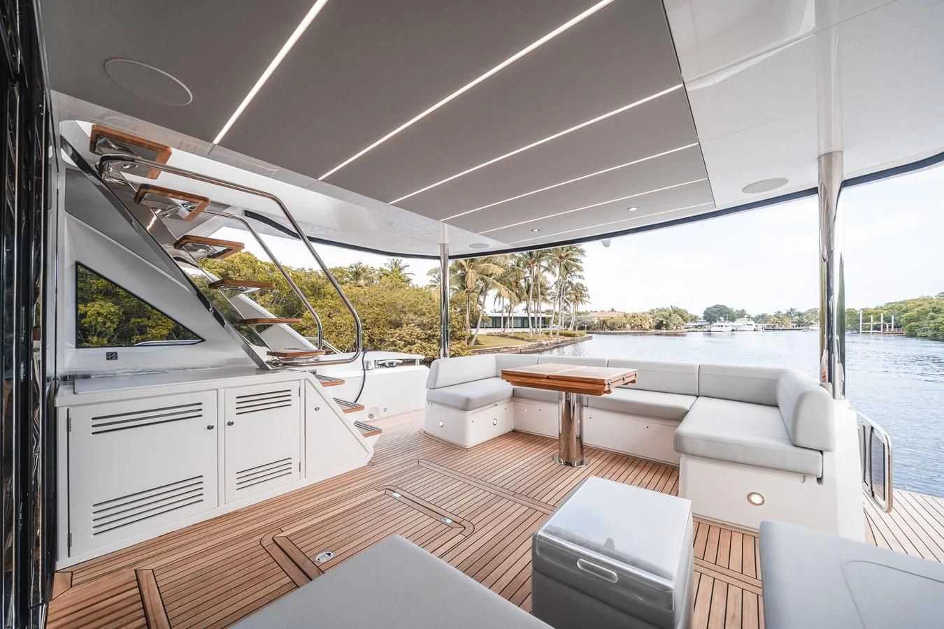 a living room with a large window aboard 76 YACHT Yacht for Sale