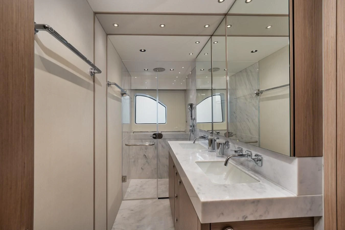 a bathroom with a large mirror aboard 76 YACHT Yacht for Sale