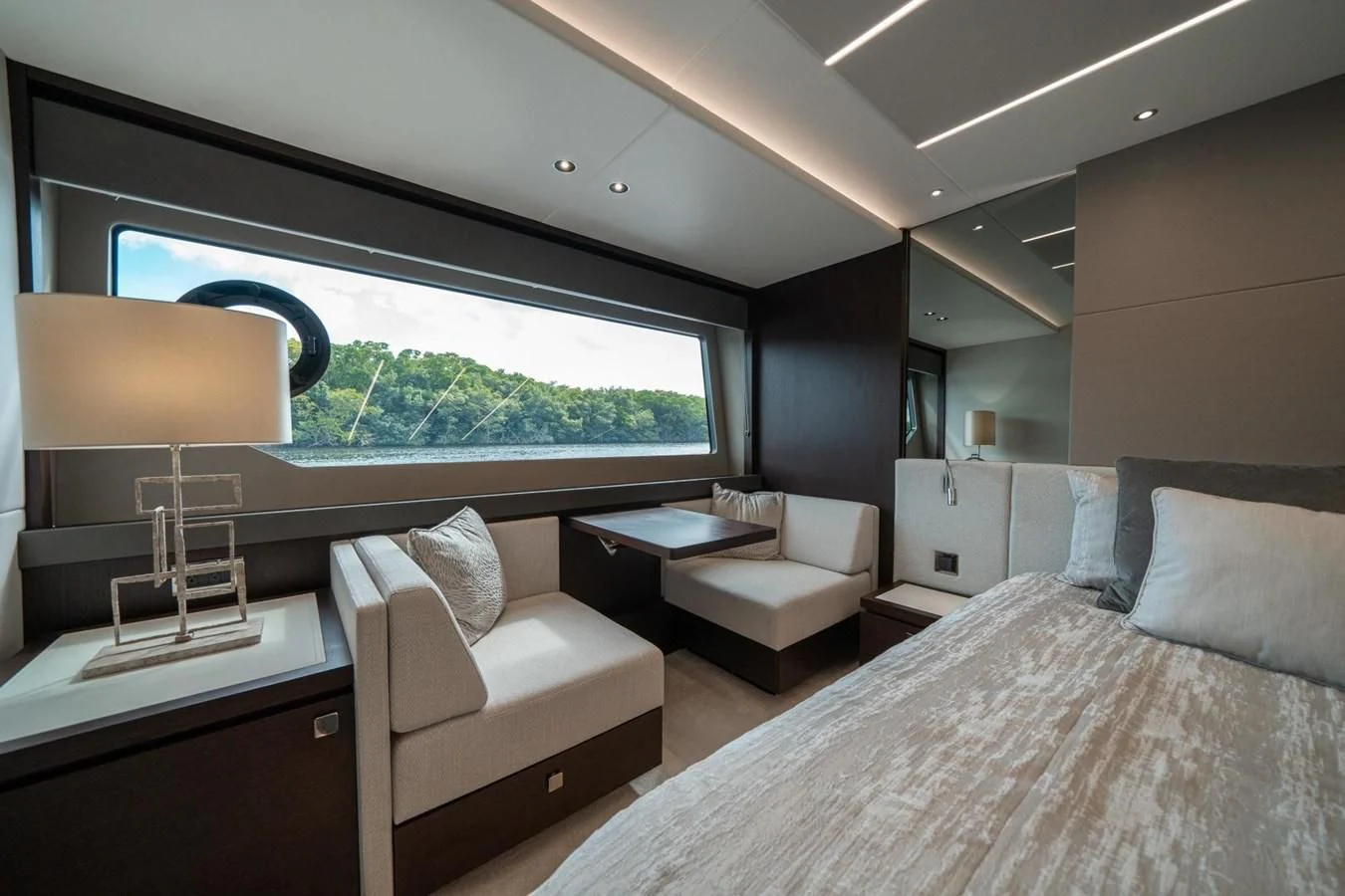 a room with a bed and a window aboard 76 YACHT Yacht for Sale