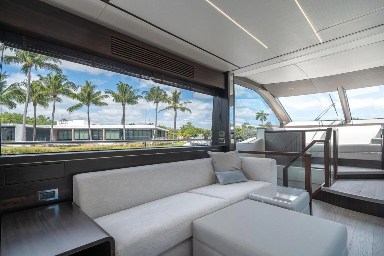 a living room with a large window aboard 76 YACHT Yacht for Sale