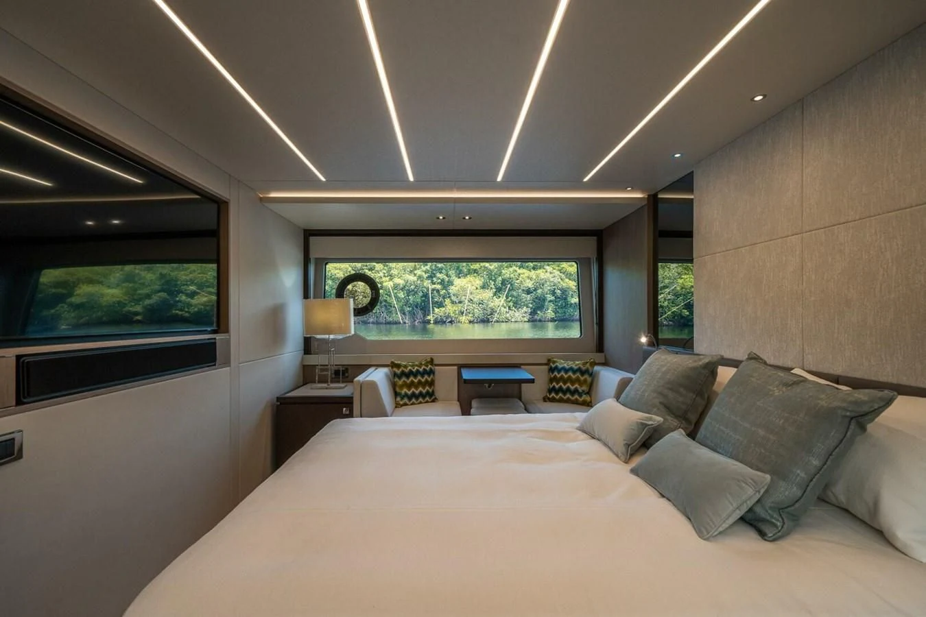 a large bedroom with a large bed aboard 76 YACHT Yacht for Sale