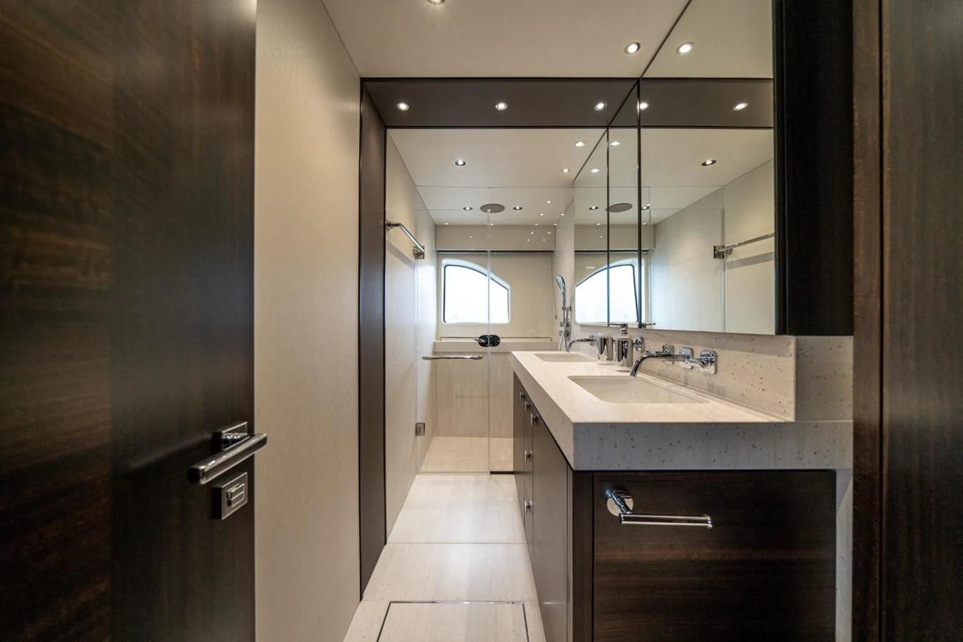 a bathroom with a sink and a mirror aboard 76 YACHT Yacht for Sale