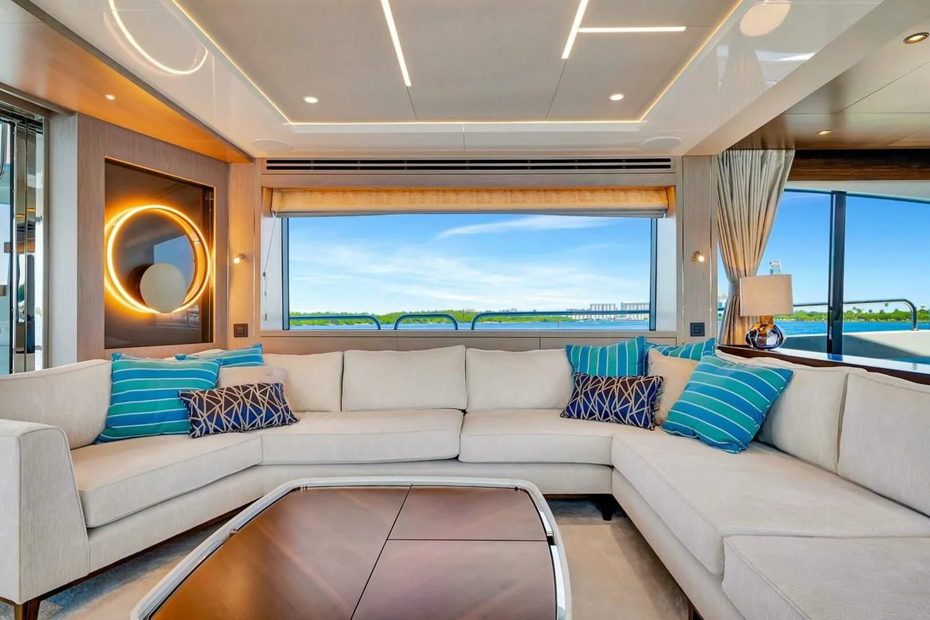 a living room with a large window aboard 76 YACHT Yacht for Sale