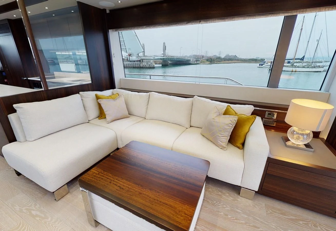 a living room with a large window aboard 76 YACHT Yacht for Sale