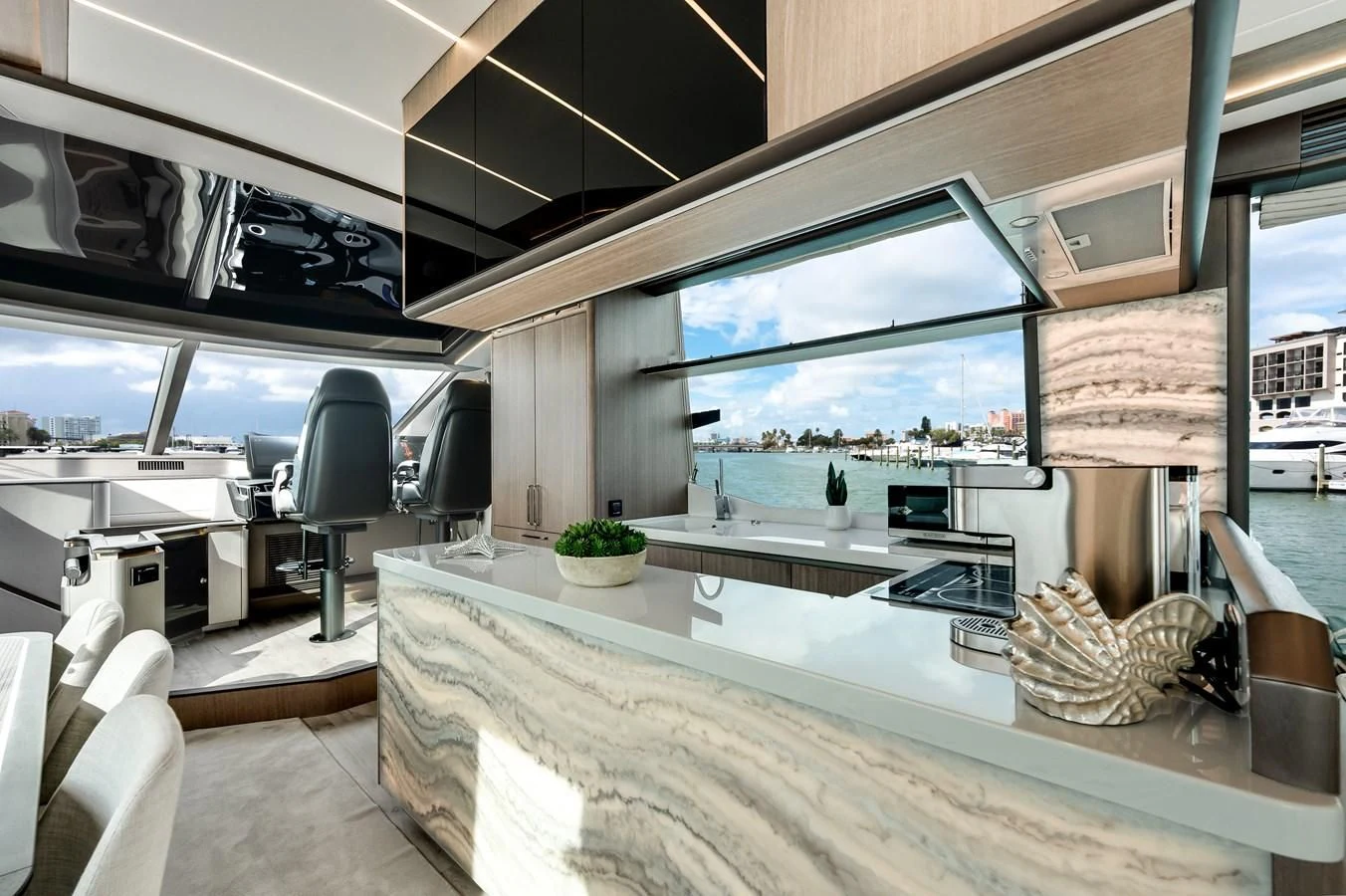 a large open kitchen with a large window aboard 76 YACHT Yacht for Sale
