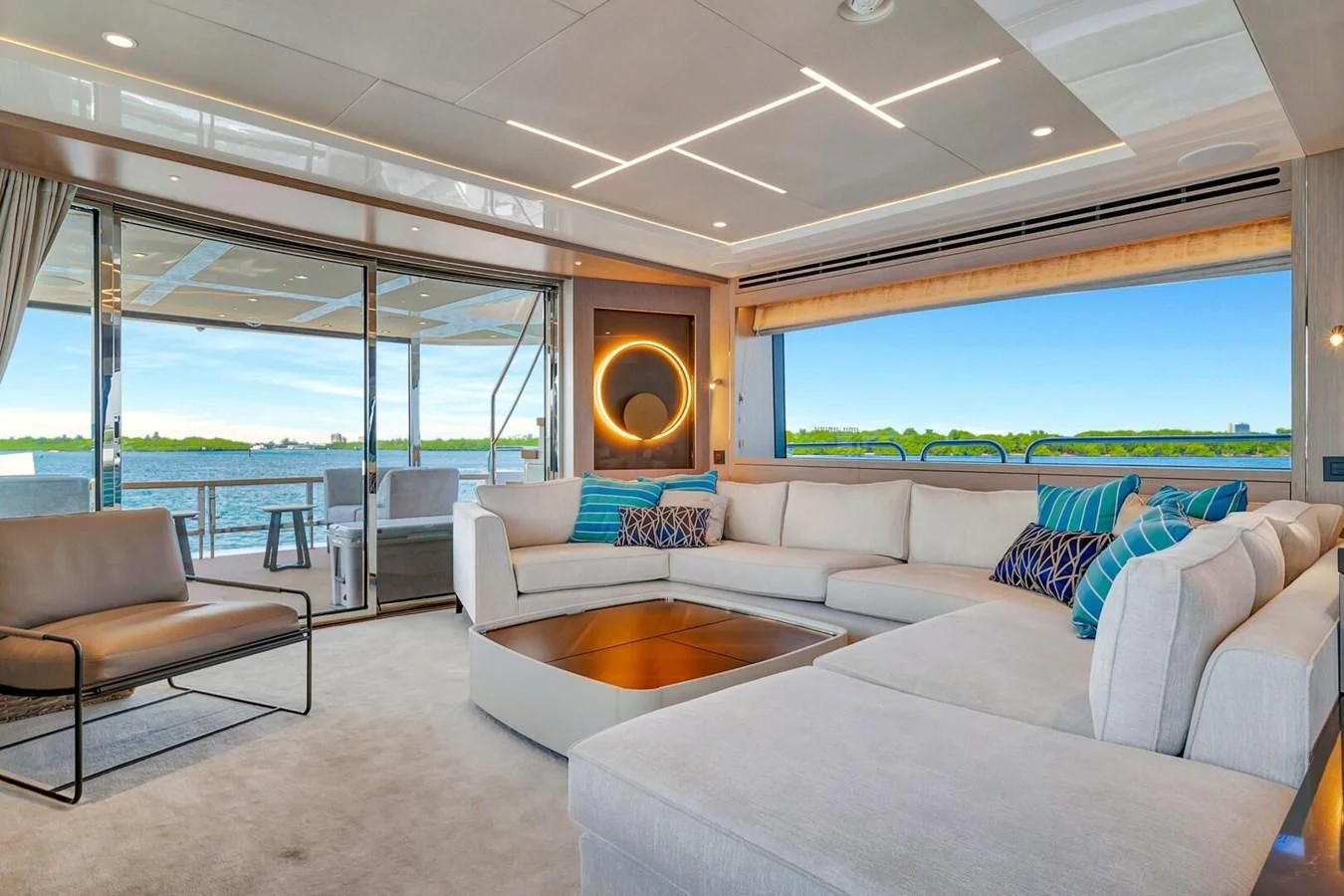 a living room with a large window aboard 76 YACHT Yacht for Sale