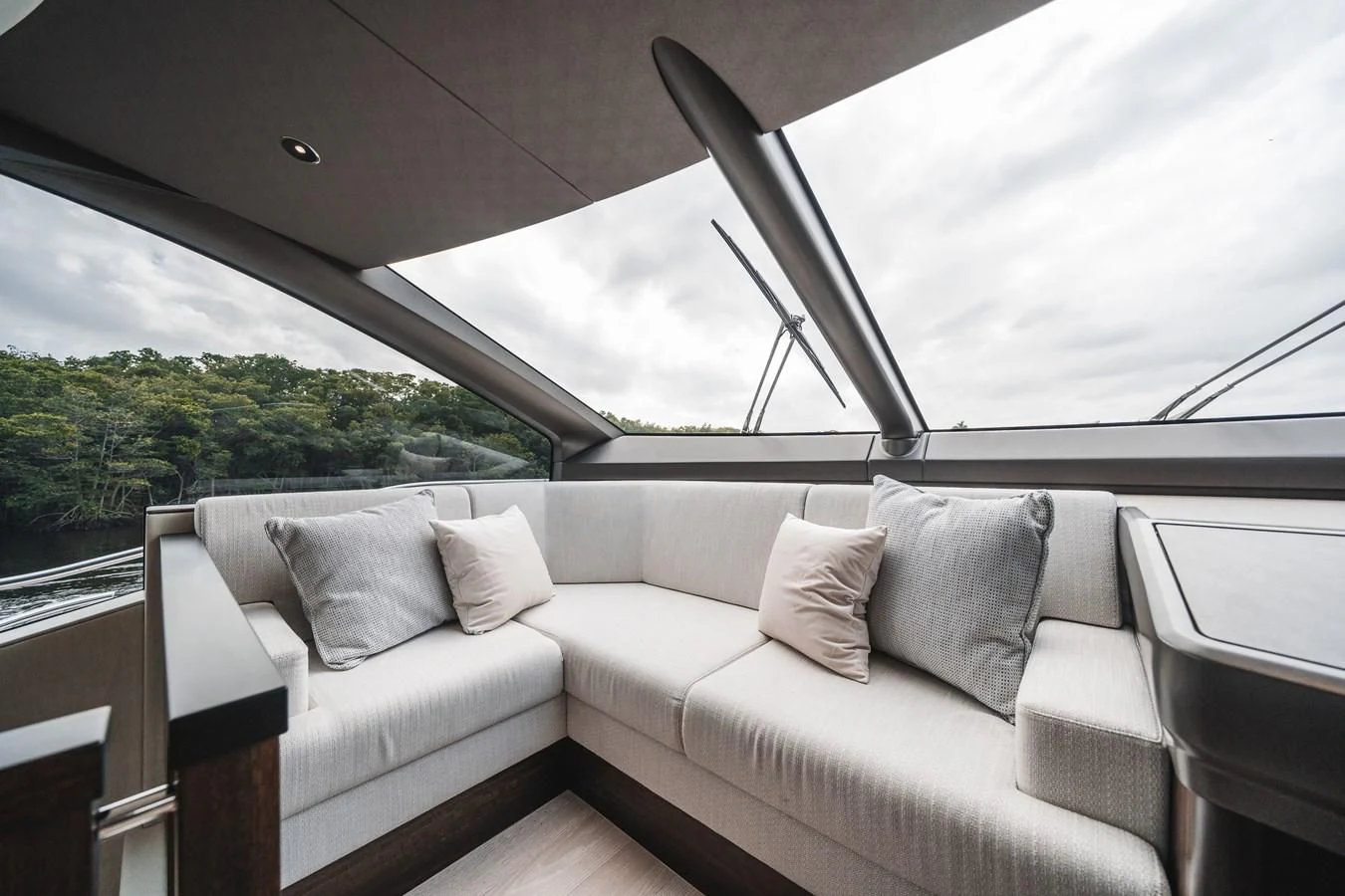 a room with a large white bed and a large white arch with a white roof and a large aboard 76 YACHT Yacht for Sale