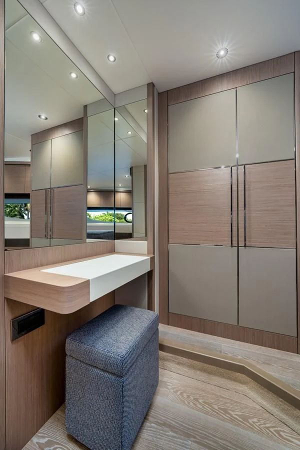 a modern bathroom with a glass wall aboard 76 YACHT Yacht for Sale