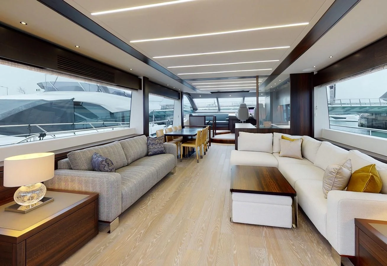 a living room with a large window aboard 76 YACHT Yacht for Sale