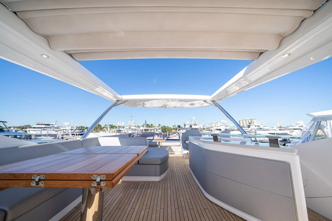 a deck with a deck and a view of the water aboard 76 YACHT Yacht for Sale