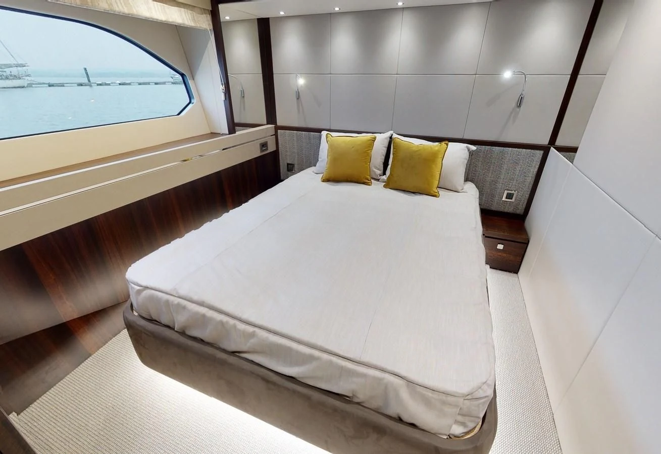 a bed with white sheets aboard 76 YACHT Yacht for Sale