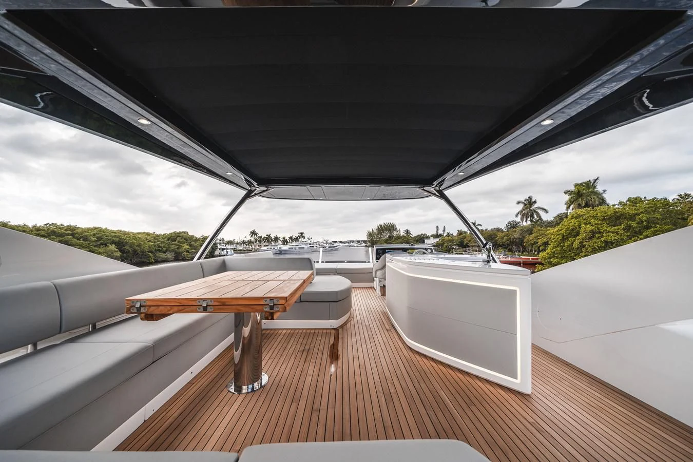 a wooden bench on a deck aboard 76 YACHT Yacht for Sale