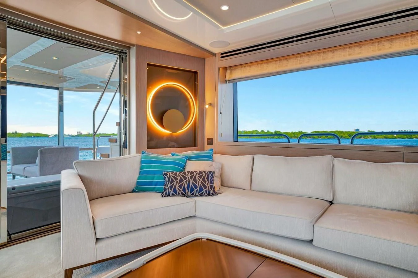 a living room with a large window aboard 76 YACHT Yacht for Sale