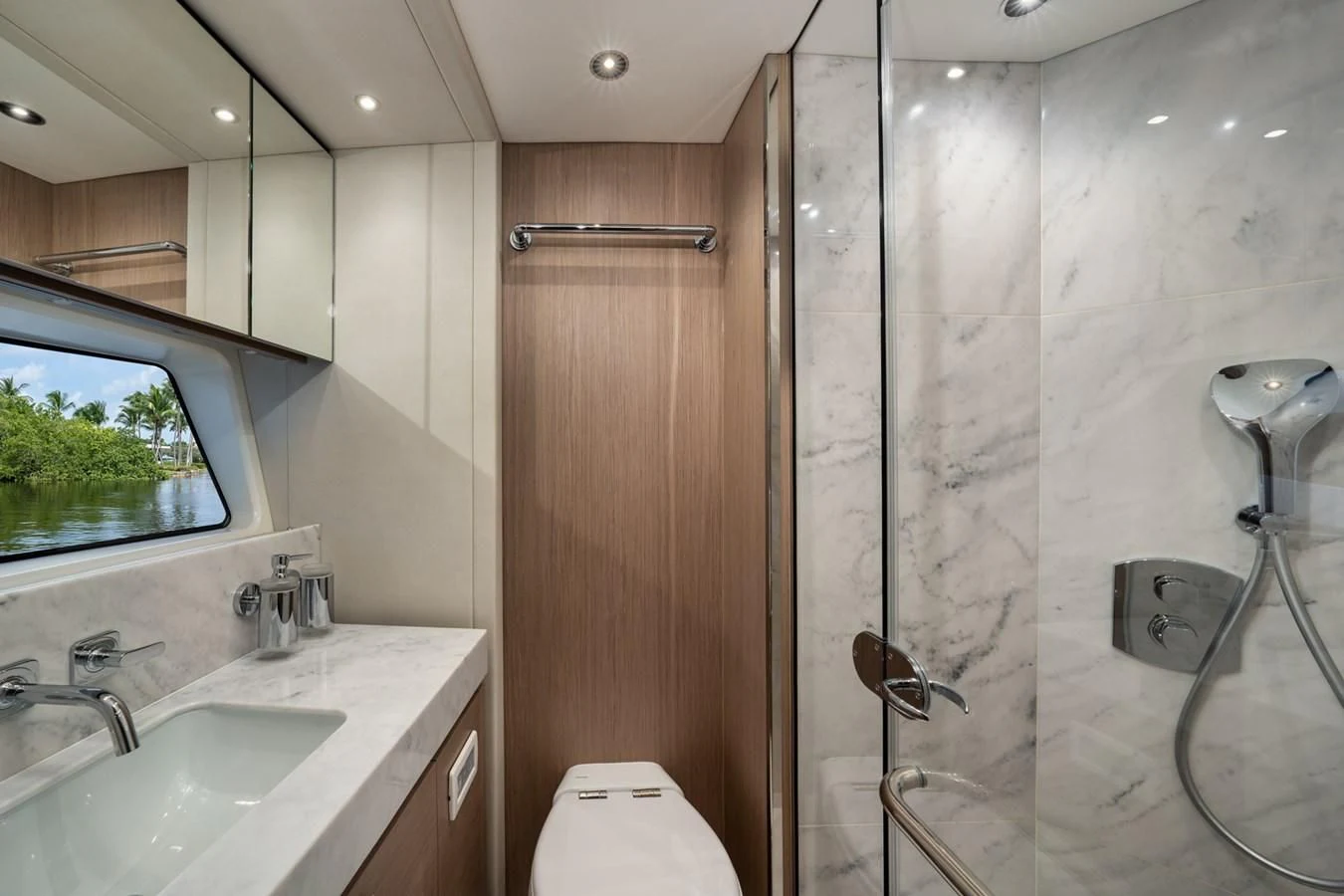 a bathroom with a shower unit and sink aboard 76 YACHT Yacht for Sale