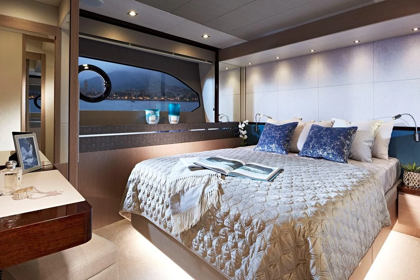a bed with a white sheet aboard 76 YACHT Yacht for Sale