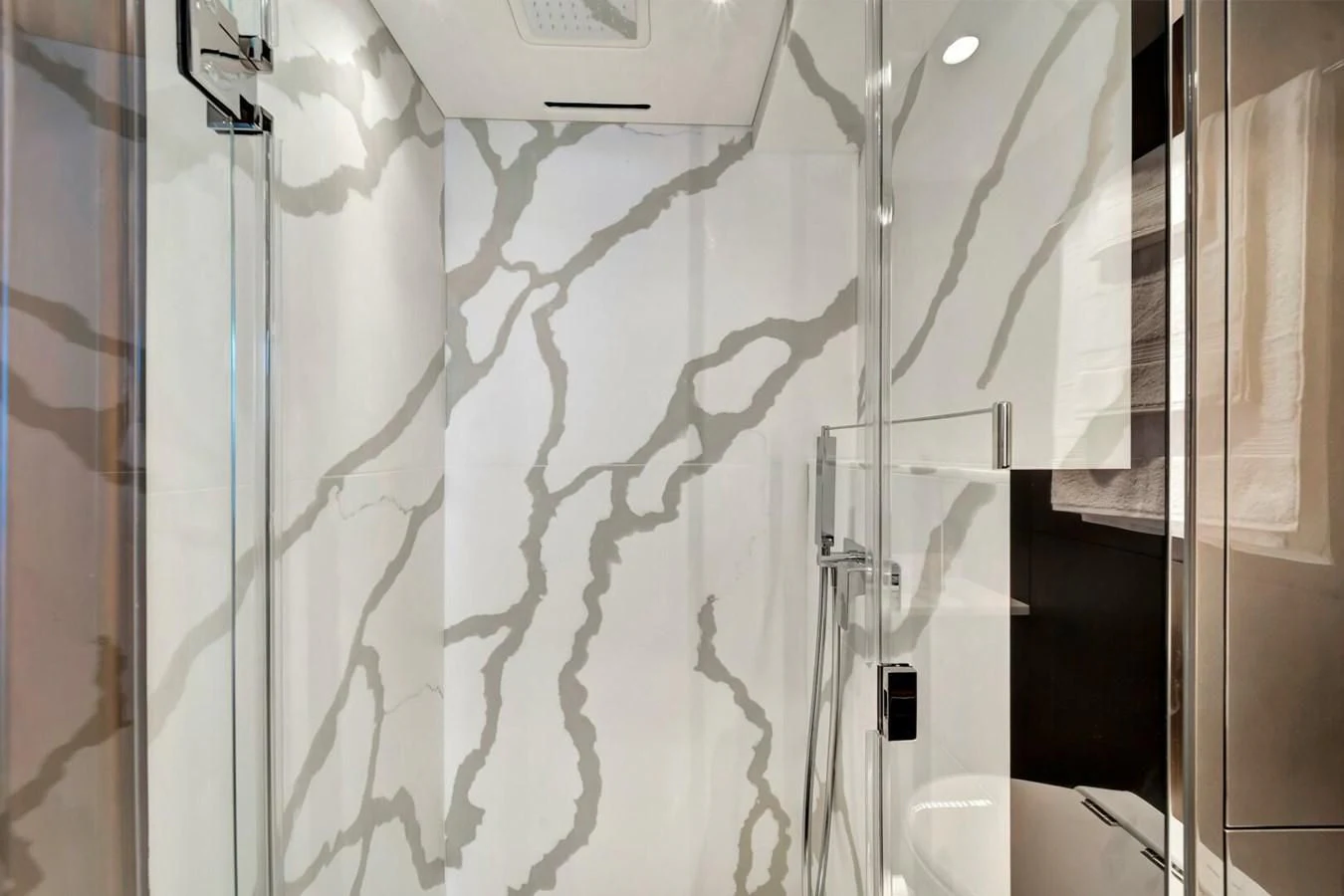 a white shower curtain aboard 76 YACHT Yacht for Sale