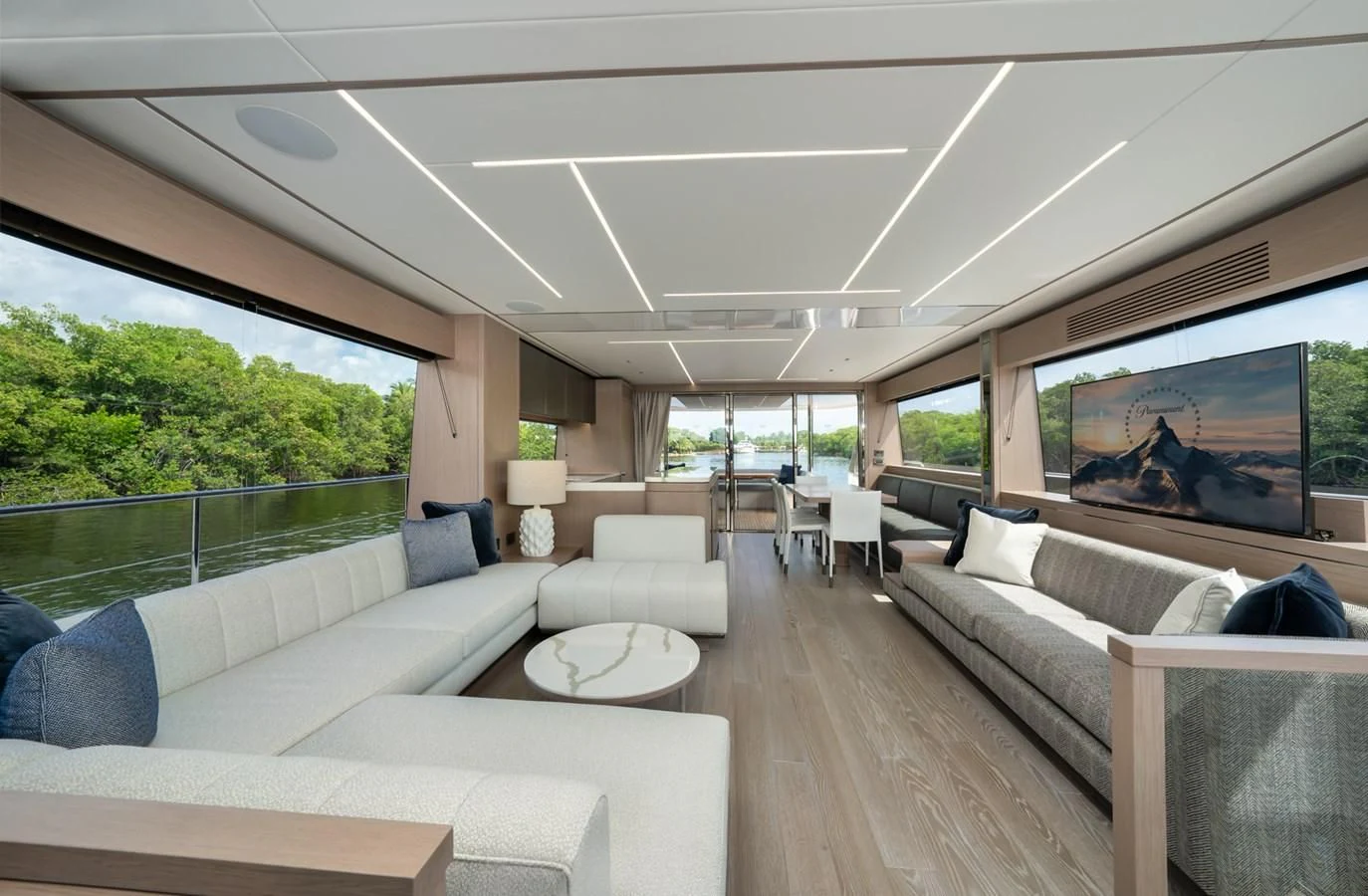 a living room with a large window aboard 76 YACHT Yacht for Sale