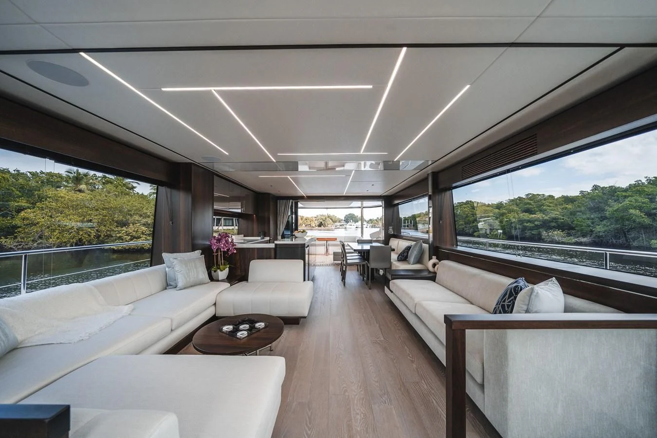 a living room with a large window aboard 76 YACHT Yacht for Sale