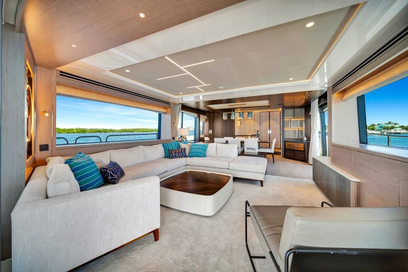 a living room with a large window aboard 76 YACHT Yacht for Sale