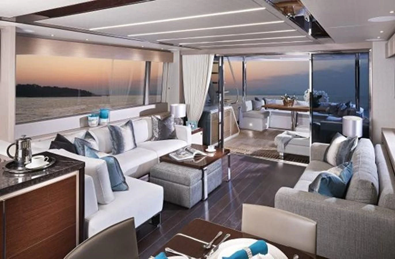 a living room with a large window aboard 76 YACHT Yacht for Sale