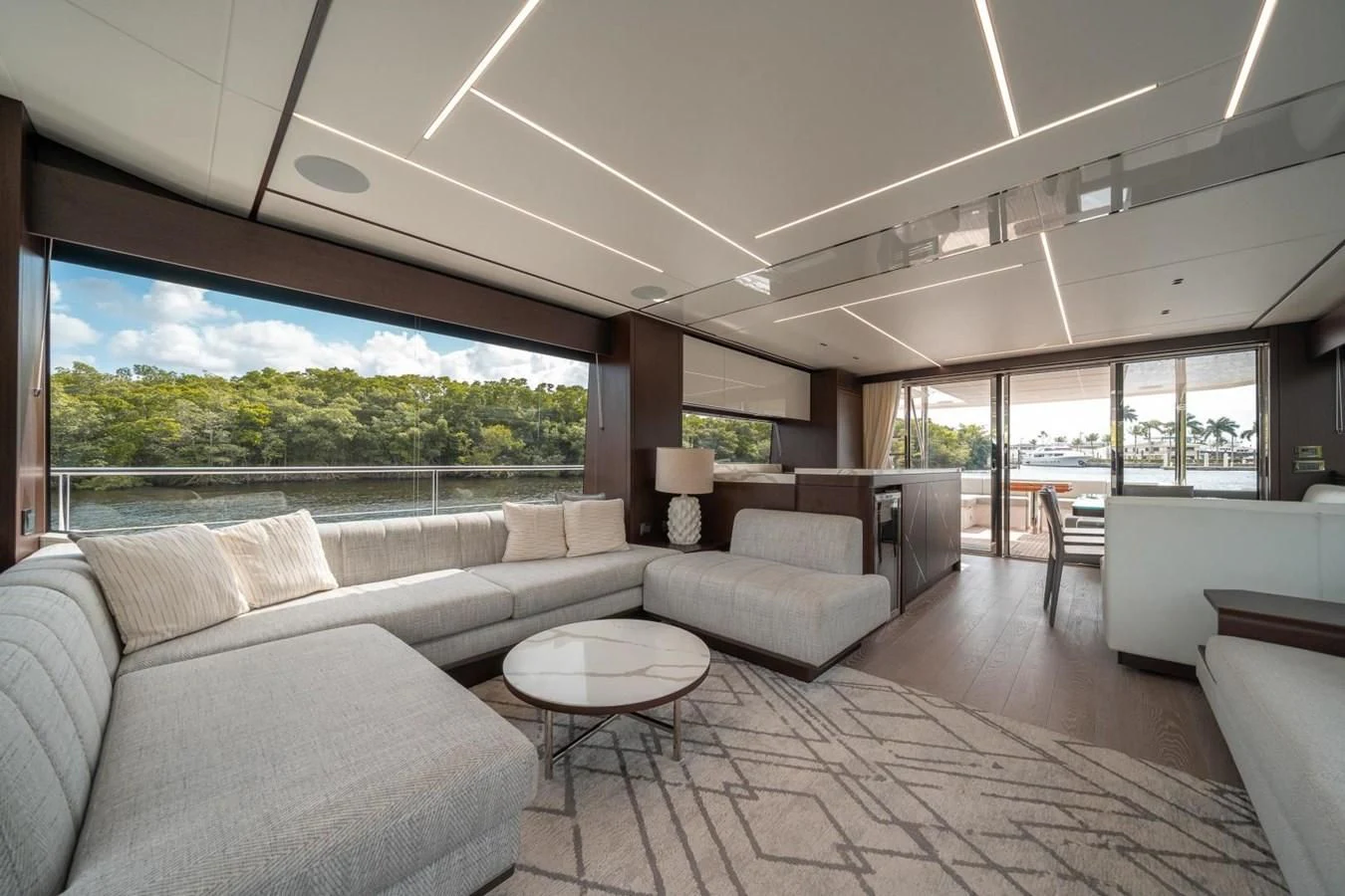 a living room with a large window aboard 76 YACHT Yacht for Sale