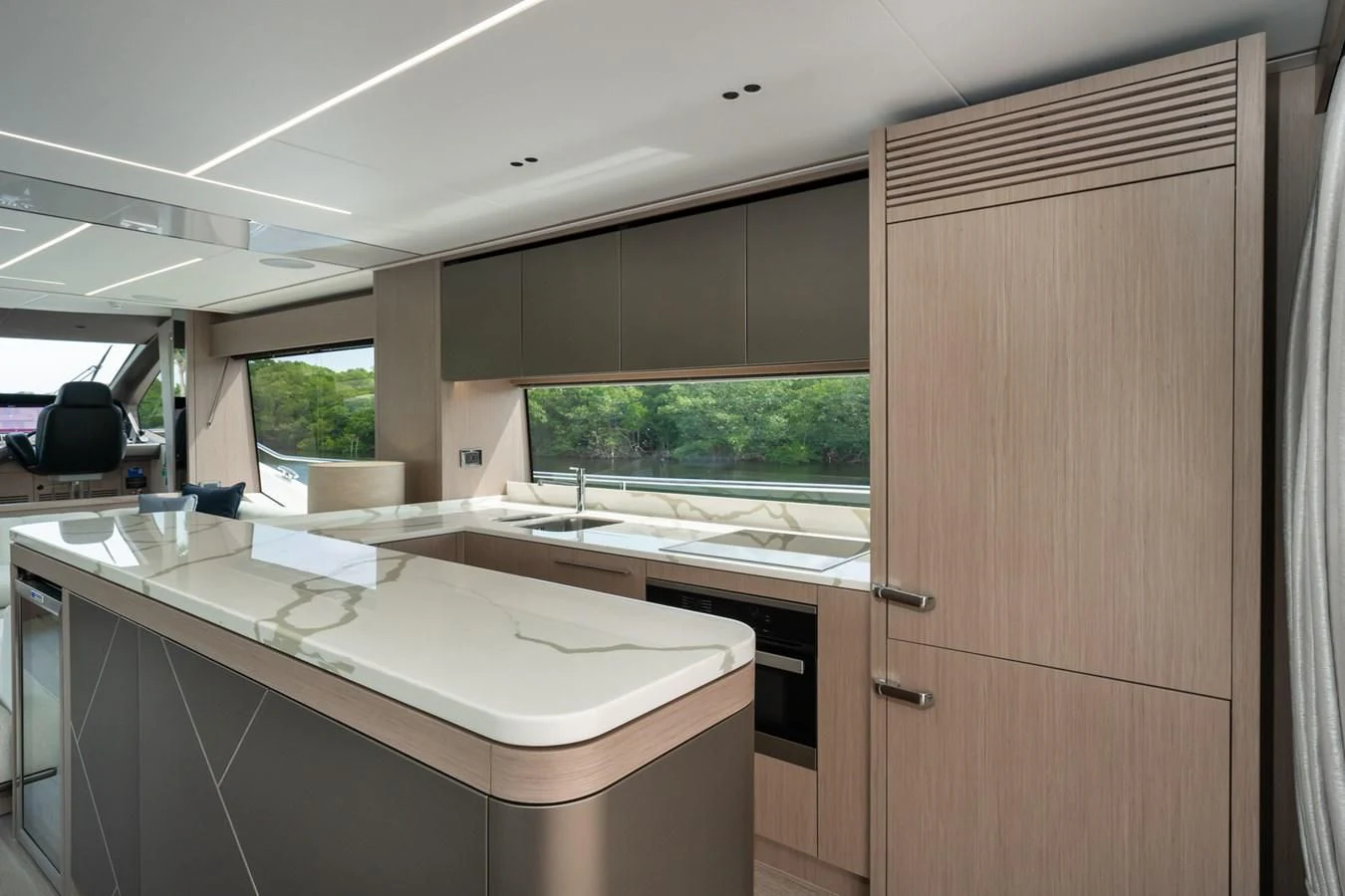 a kitchen with a large window aboard 76 YACHT Yacht for Sale