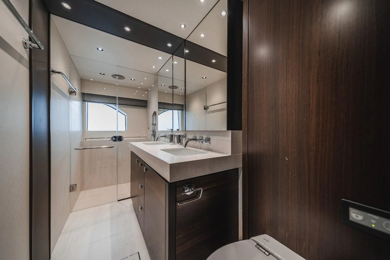 a bathroom with a sink and a shower aboard 76 YACHT Yacht for Sale