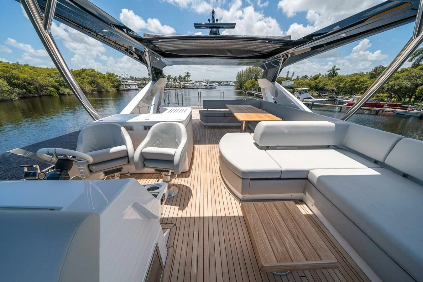 a deck with a deck and a view of the water aboard 76 YACHT Yacht for Sale