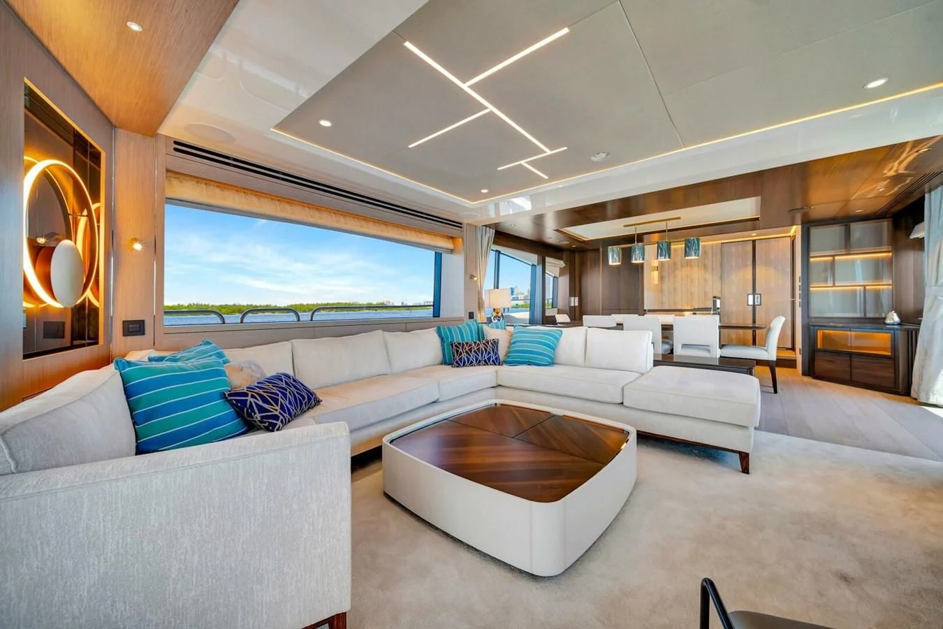 a living room with a large window aboard 76 YACHT Yacht for Sale