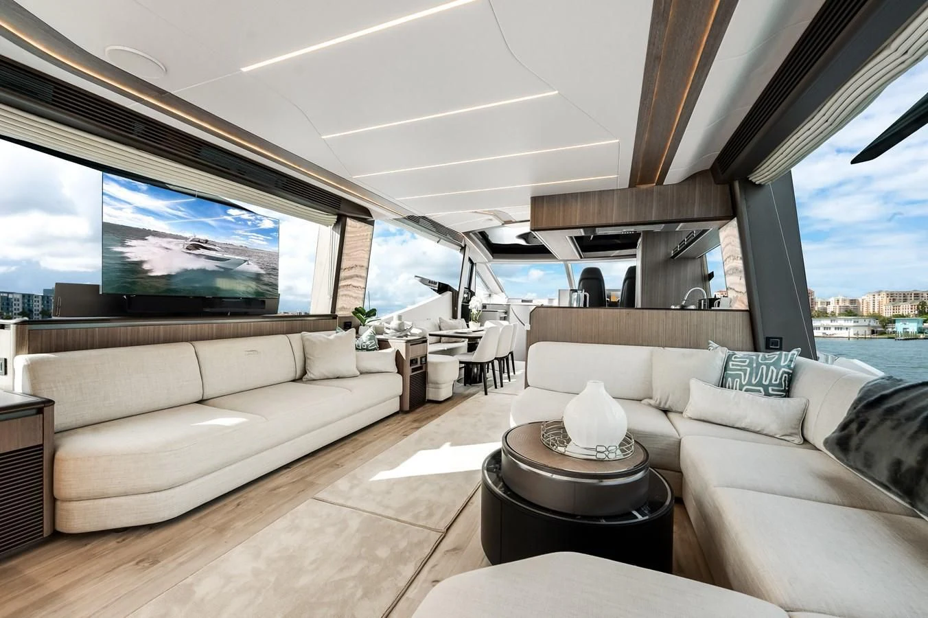 a living room with a large window aboard 76 YACHT Yacht for Sale